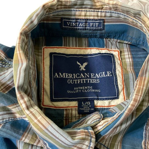 American‎ Eagle Outfitters Mens Pearl Snap Short Sleeve Shirt Size Large Vinyage - Picture 10 of 11